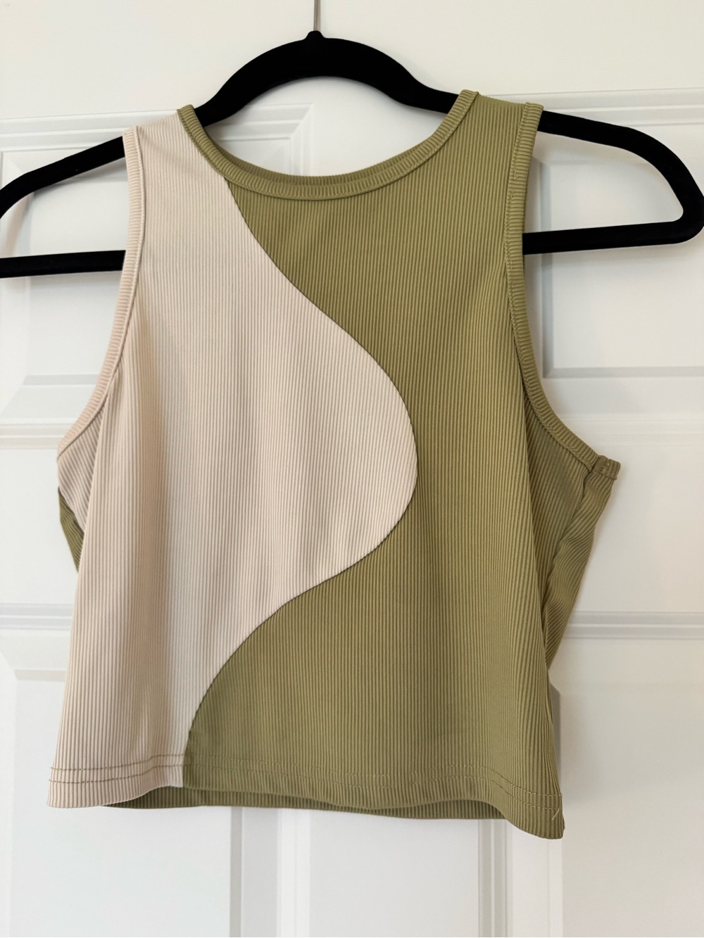 SHEIN Olive Green & Cream Wave Ribbed Tank